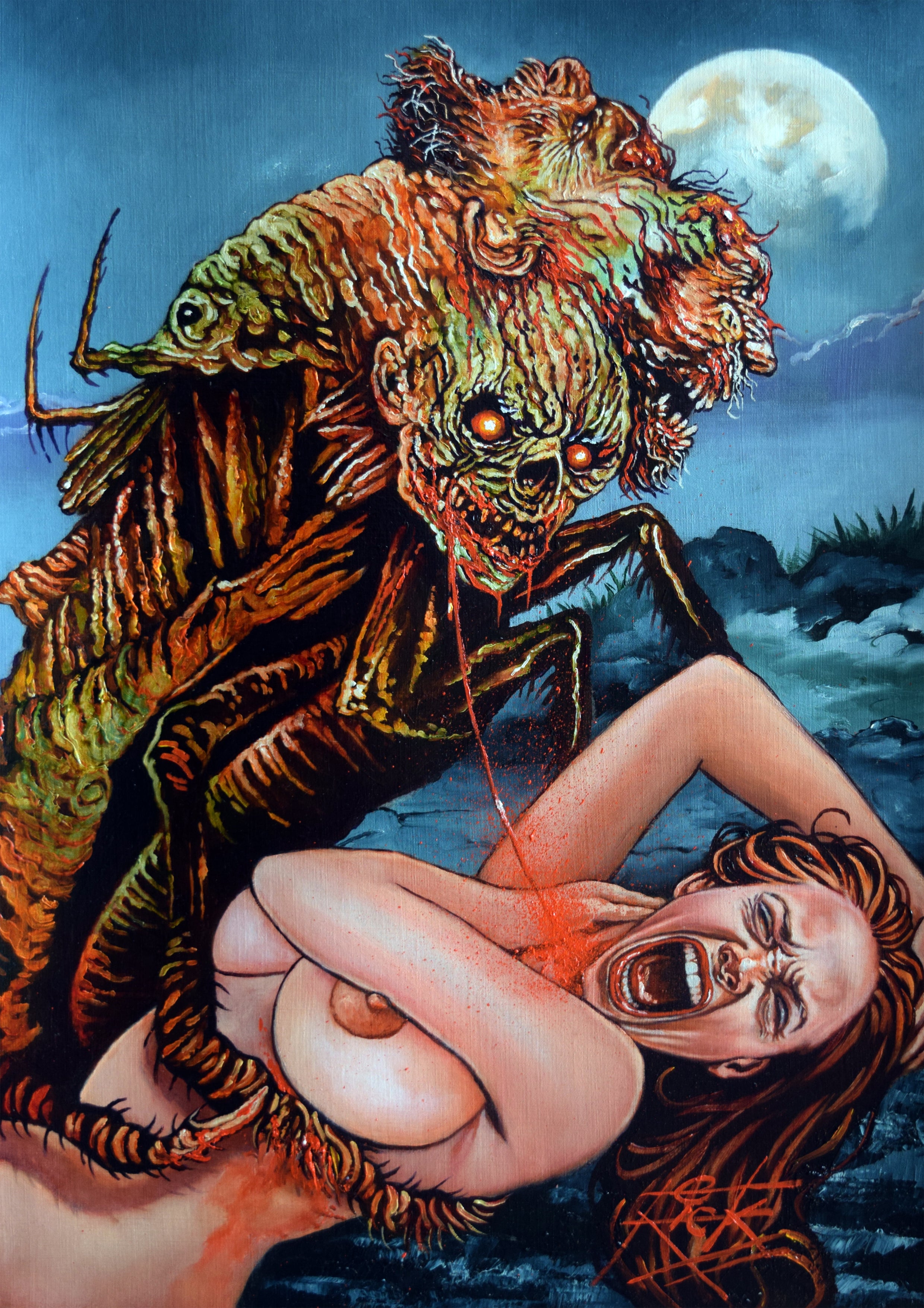 Das Nest Brutstätte des Grauens Mediabook Wattiert Cover E Original Gemälde Rick Melton