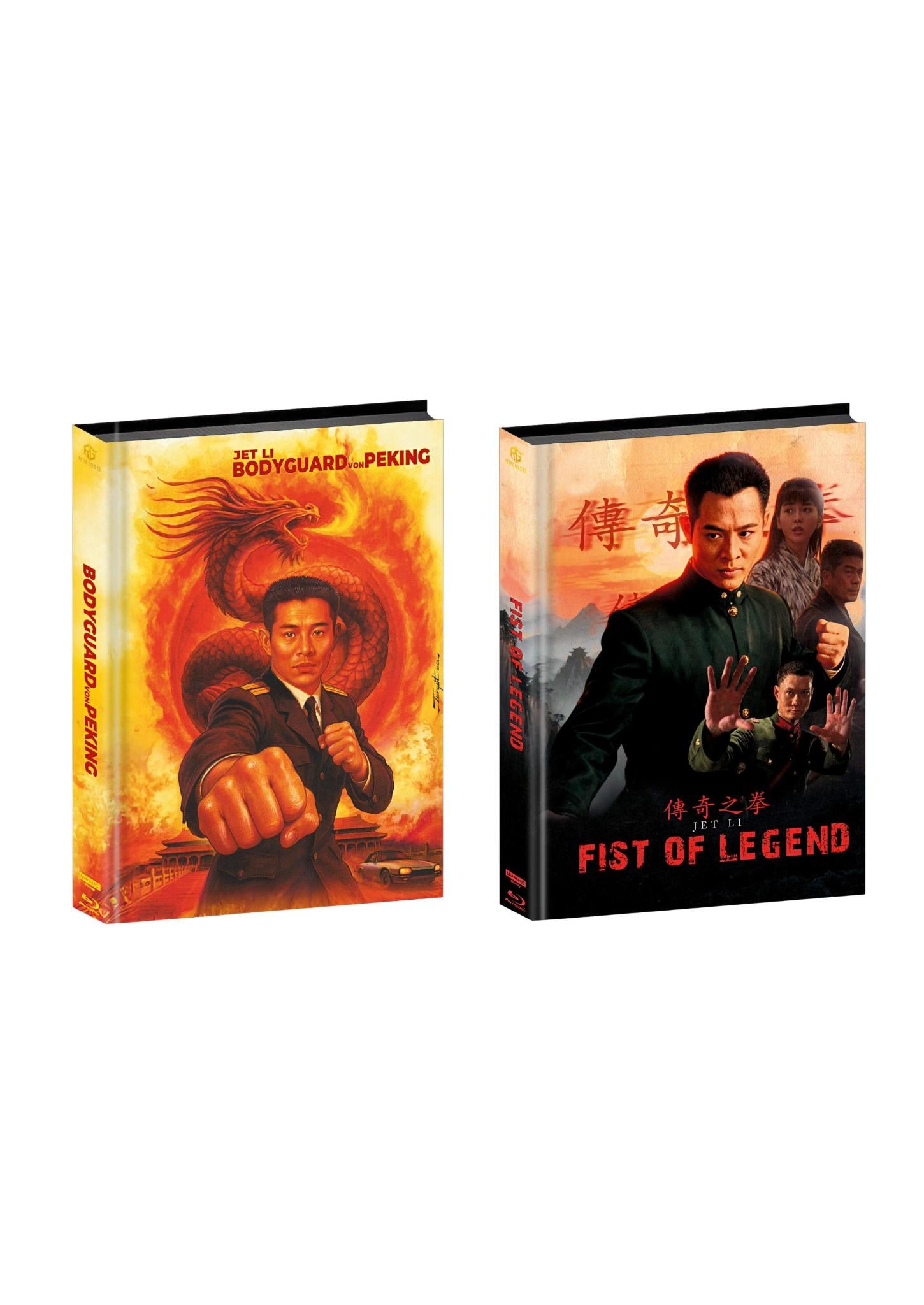 Jet Li 2er Dragon Set Bodyguard von Peking und Fist of Legend  Mediabook Wattiert 4K UHD + Blu ray Cover A