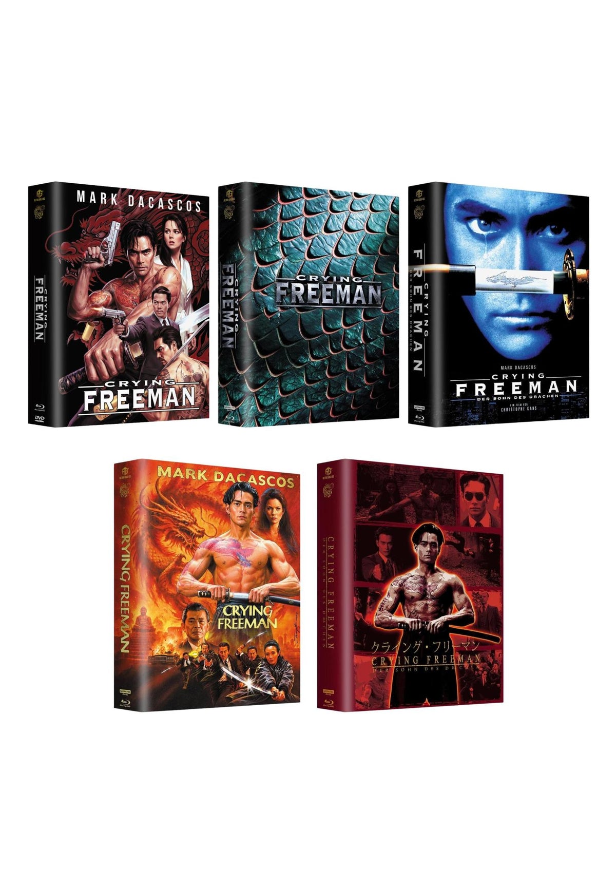 Crying Freeman 5er Set Year of the Dragon 3 Disc Edition Mega Mediabook Cover A,B,C,D,E